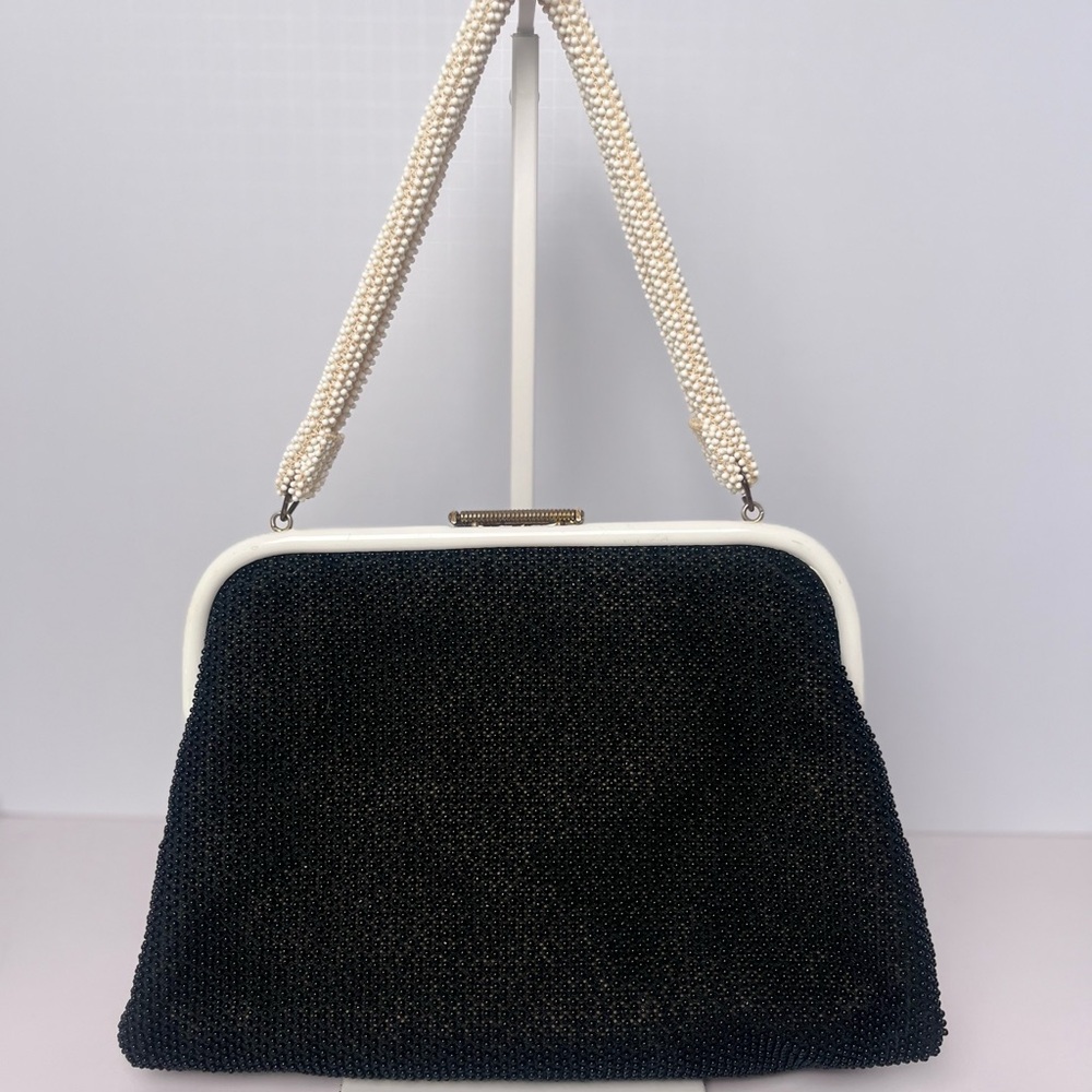 Vintage reversible beaded bag black & white Elegance.
